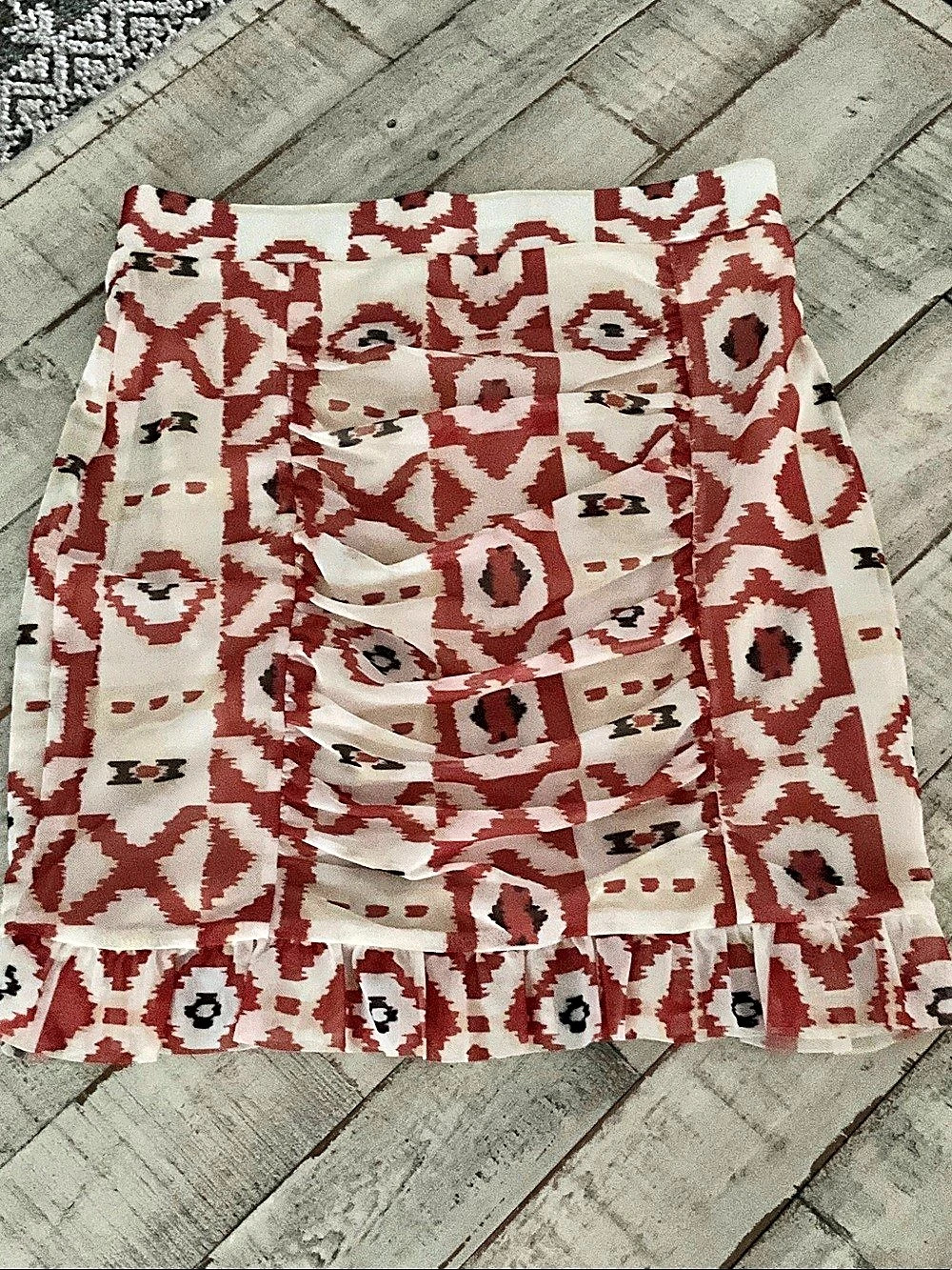 Free People Geometric Combo Geometric Mini Skirt in Red & Cream Size XS NWT
